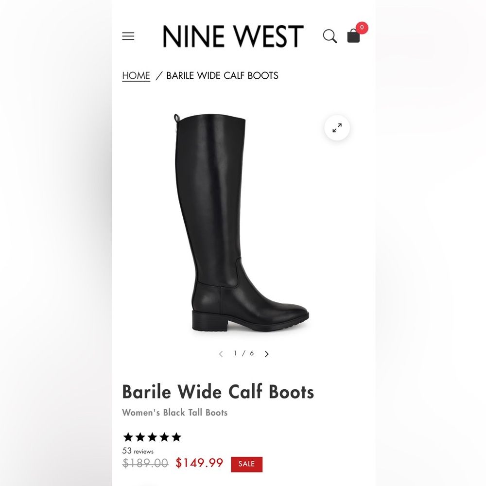 Nine West Barile Black Knee-High Riding Boots NWT 7 wide calf